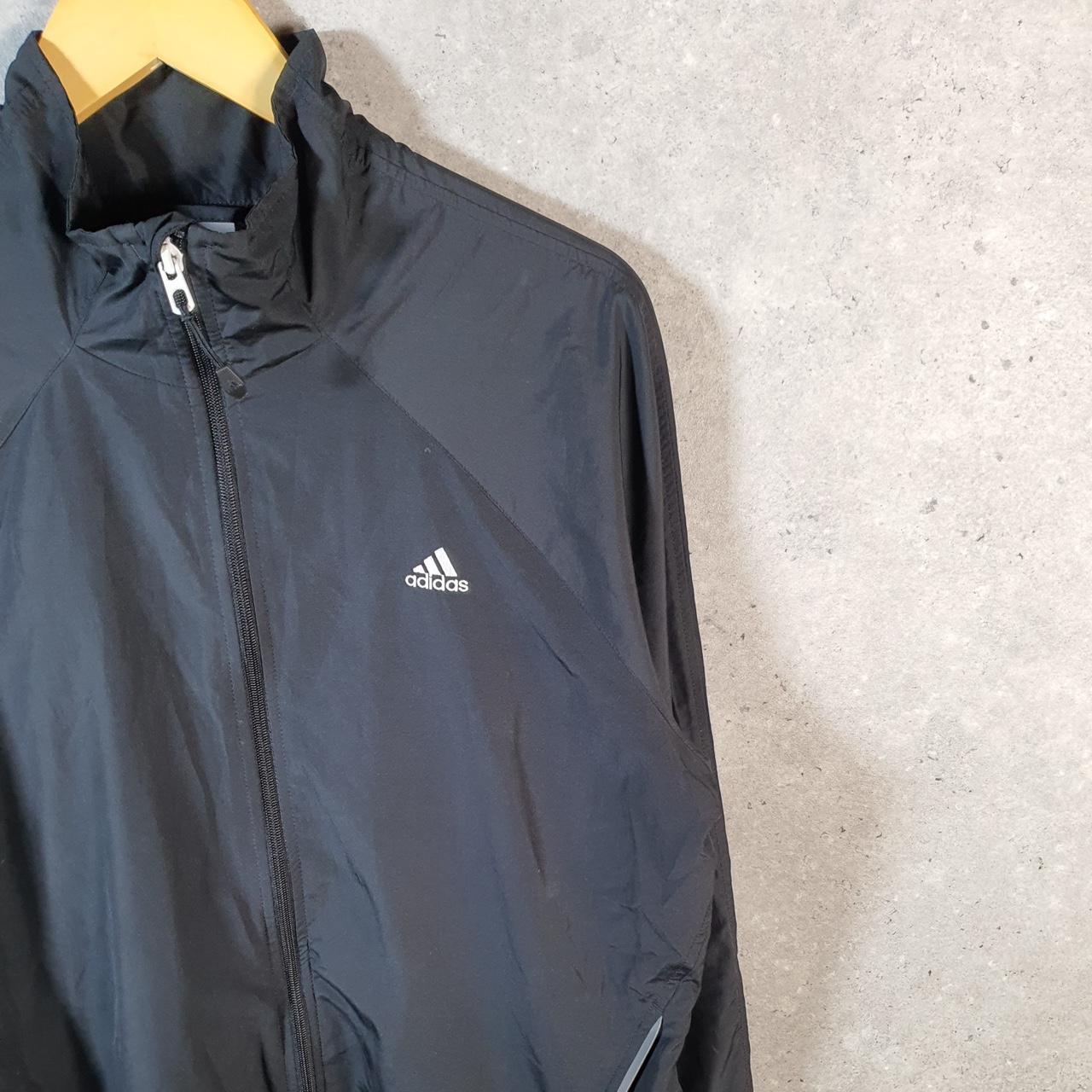 Vintage Adidas Windbreaker Track Jacket Womens XL Black USA Three Stripes Full Zip