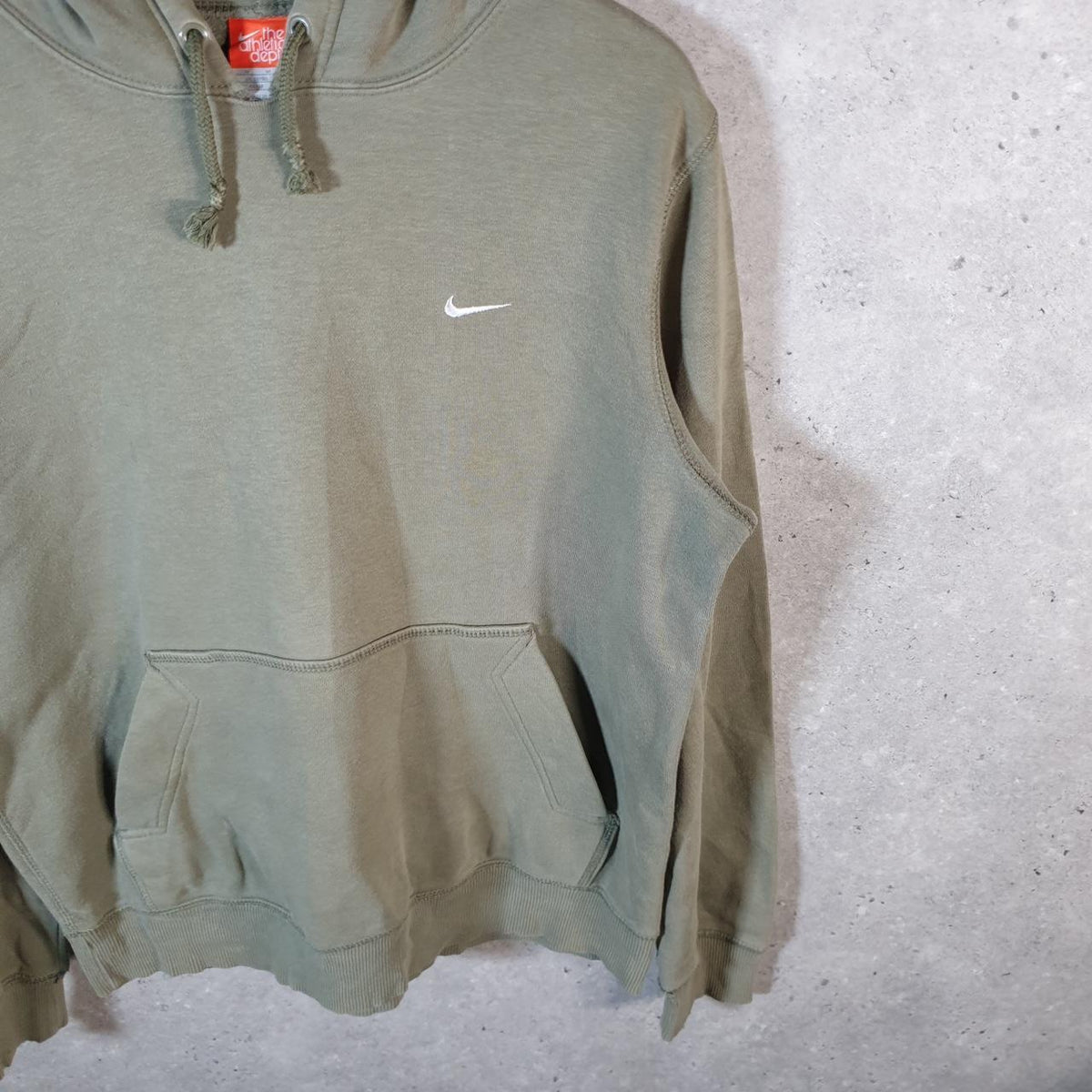 Vintage Nike 90s Athletic Department Hoodie Men’s Medium Khaki Green Swoosh Pullover