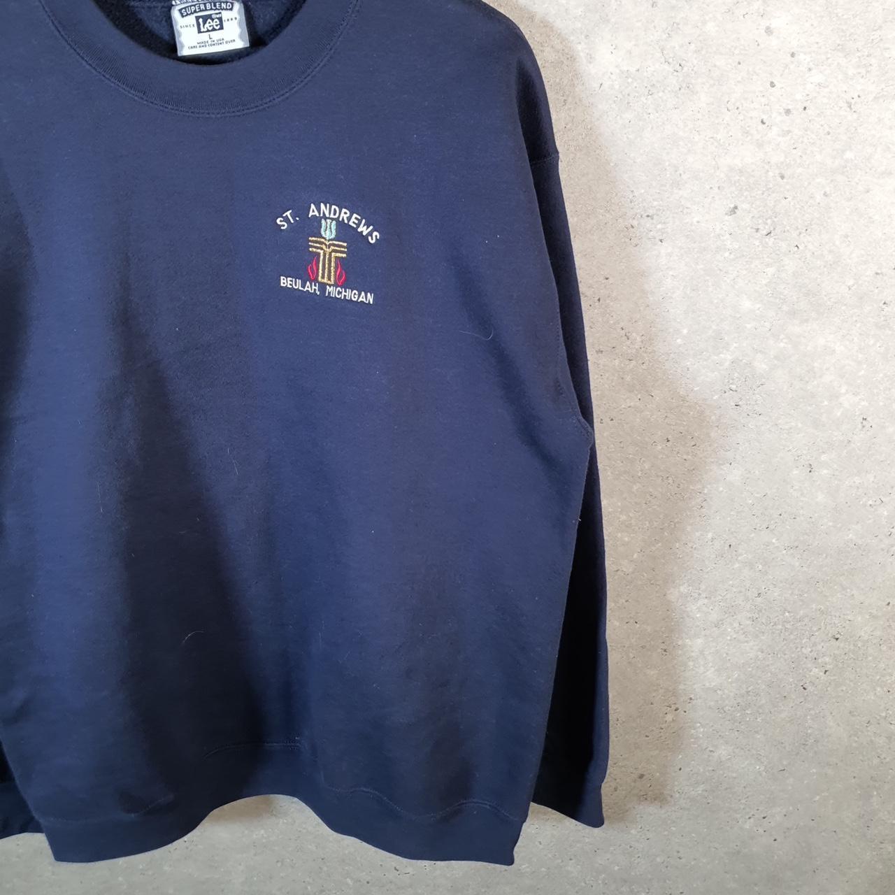 Vintage Lee Super Blend Sweatshirt Men’s Large Navy Blue USA St Andrews Beulah Michigan