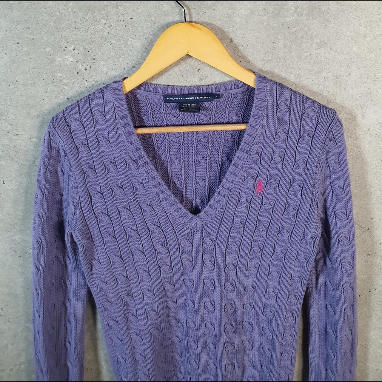 Vintage Ralph Lauren Polo Cable Knit Heavyweight Sweatshirt Womens Medium Purple Pony C8867