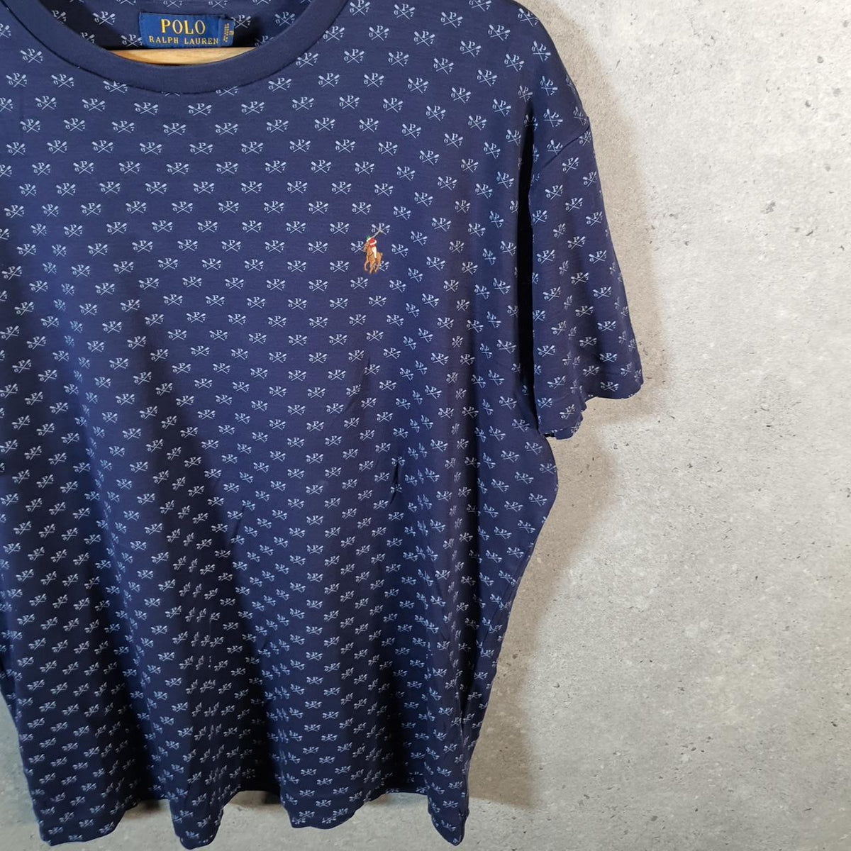 Vintage Ralph Lauren Polo All Over Print AOP T Shirt Men’s Medium Blue Classic Fit Pony