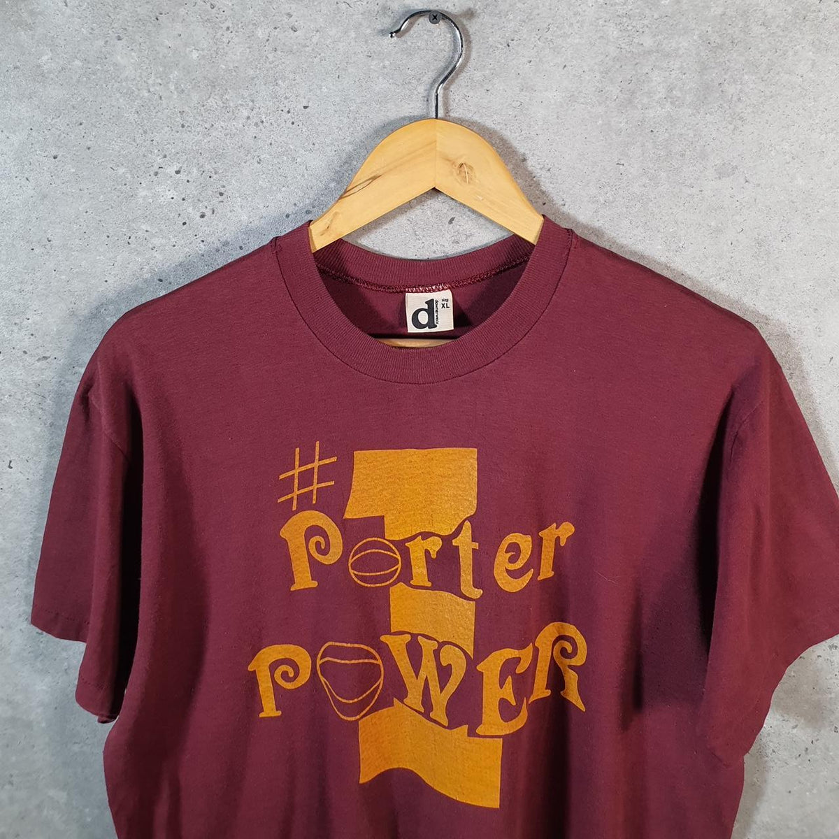 Vintage Downerwear Porter Power 90s USA Single Stitch T Shirt Men’s XL Burgundy Red