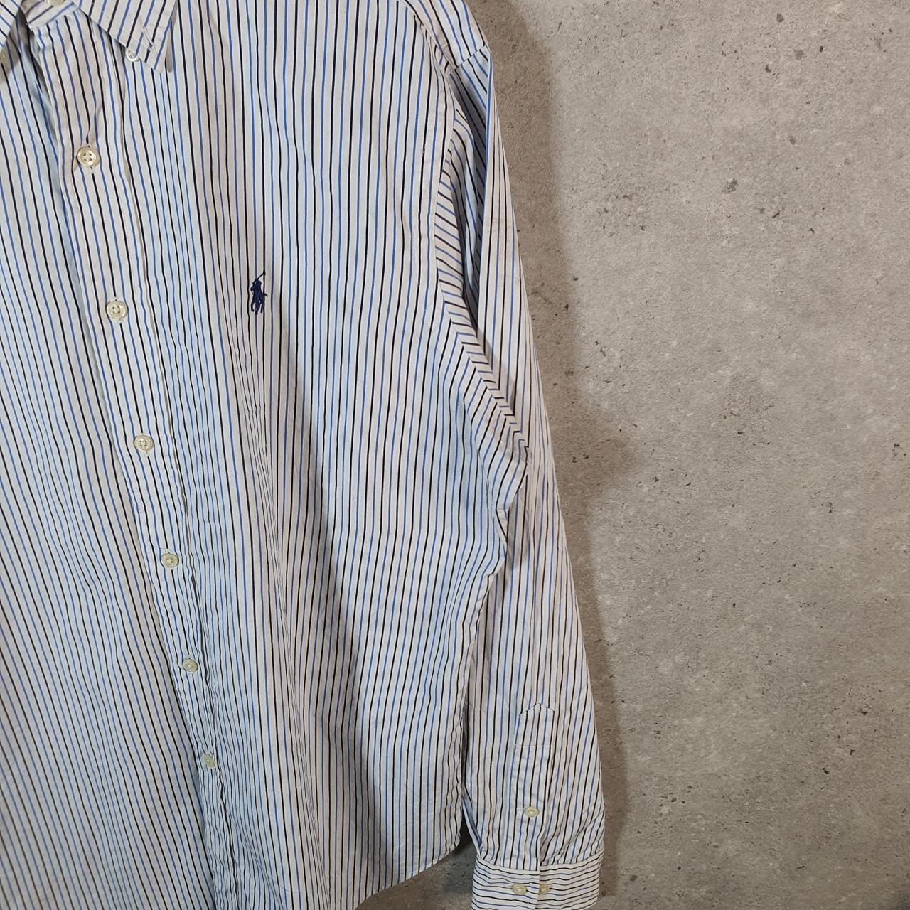 Vintage Ralph Lauren Button Down Shirt Men’s Large White Striped Classic Fit Cotton Pony