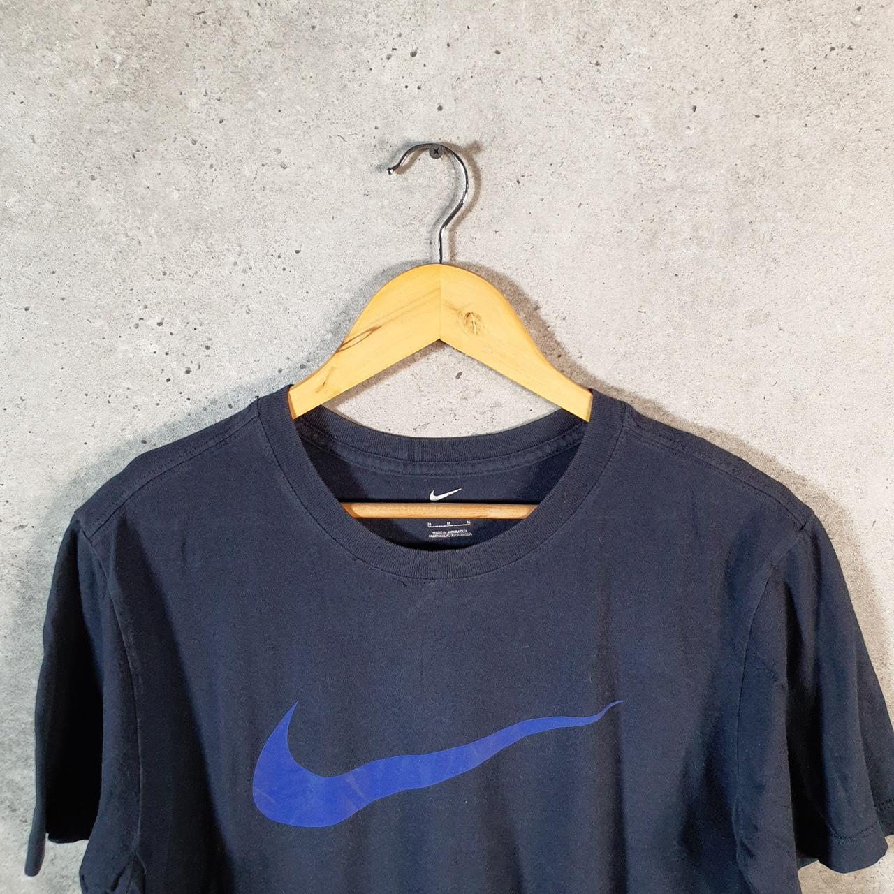Vintage Nike T Shirt Men’s Medium Navy Blue Printed Single Swoosh Logo Athletic Big Fish Vintage