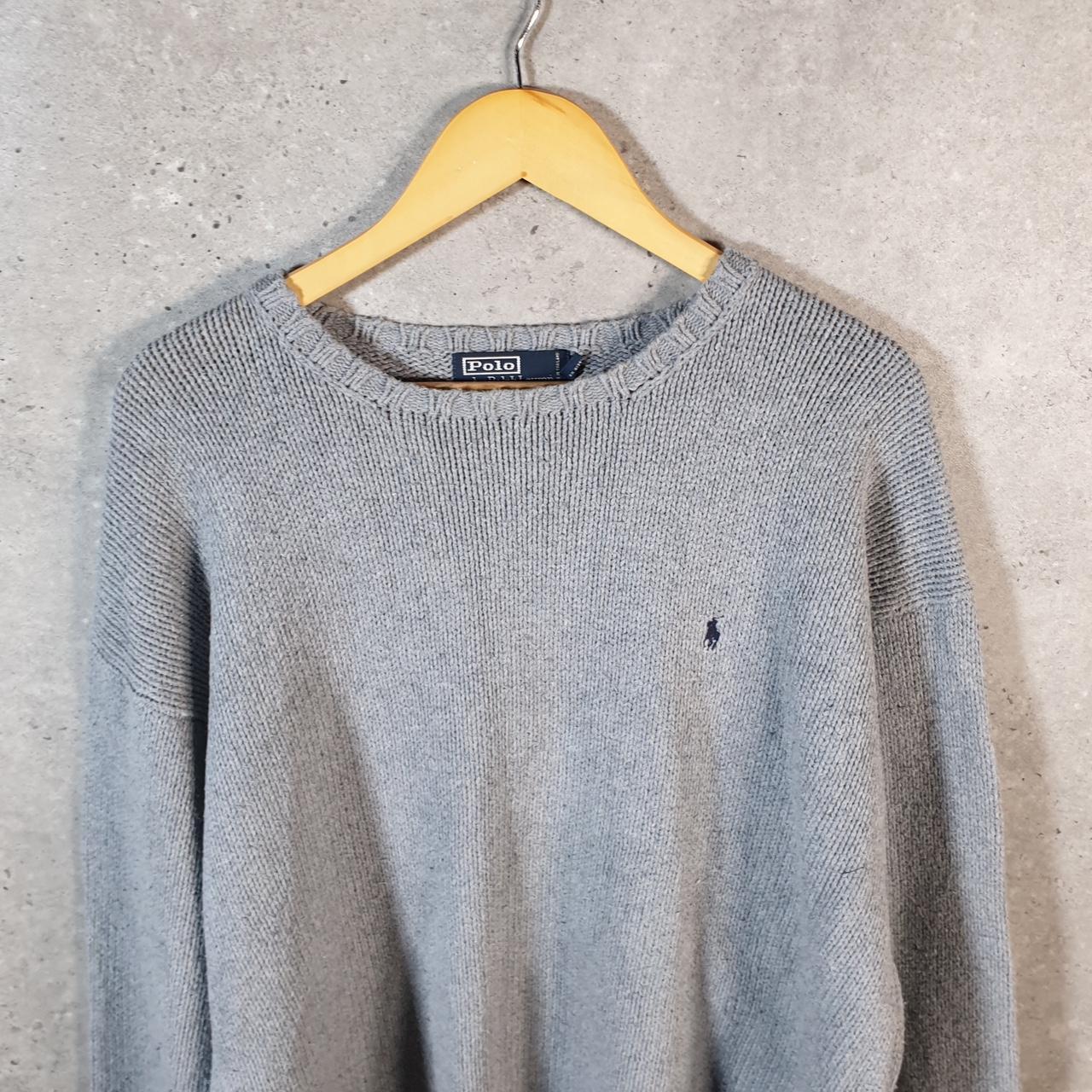 Vintage Ralph Lauren Polo Knit Sweatshirt Men’s 2XL Grey Cotton Pullover Pony