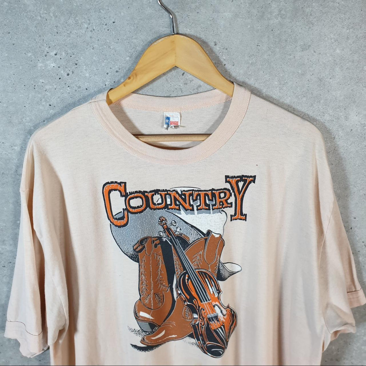 Vintage All Texas Country Cowboy Graphic 90s Single Stitch T Shirt Men’s XL Beige