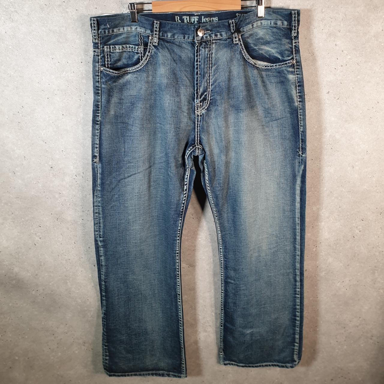 Vintage B Tuff Baggy Y2K Hip Hop Jeans Mens W42 L32 Blue Denim Embroidered Big Fish Vintage