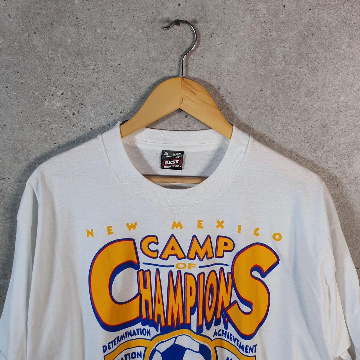 Vintage Fruit of the Loom Best USA New Mexico Soccer 90s Single Stitch T Shirt Mens XL White Big Fish Vintage