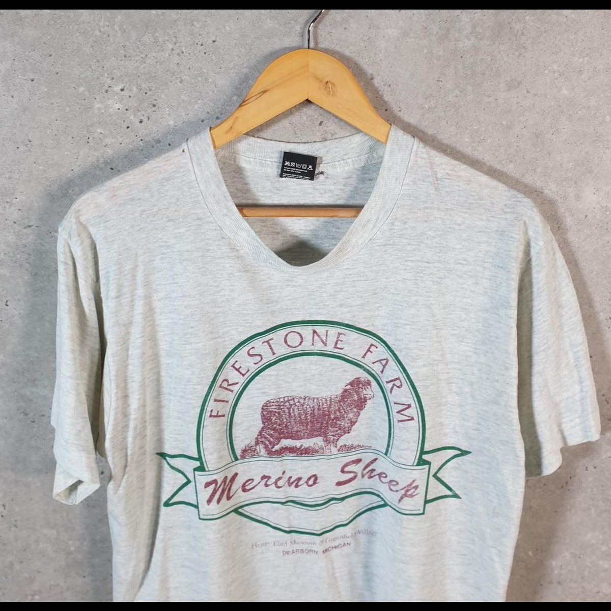 Vintage Screen Stars Firestone Farm Merino Sheep Michigan USA Single Stitch T Shirt Men’s Large Grey C8145