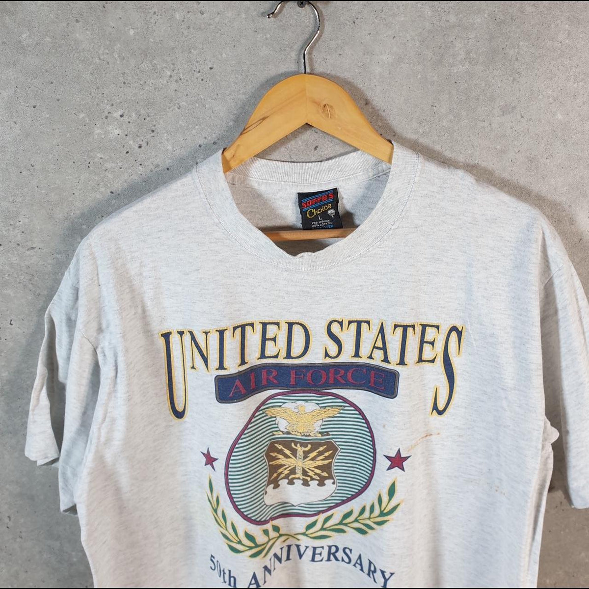 Vintage Soffes Air Force 50th Anniversary 90s USA Single Stitch T Shirt Men’s Large Grey