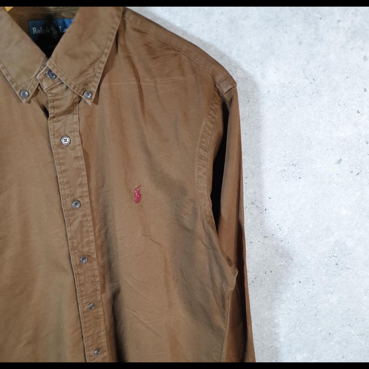 Vintage Ralph Lauren Button Down Shirt Men’s Medium Brown Custom Fit Pony Cotton
