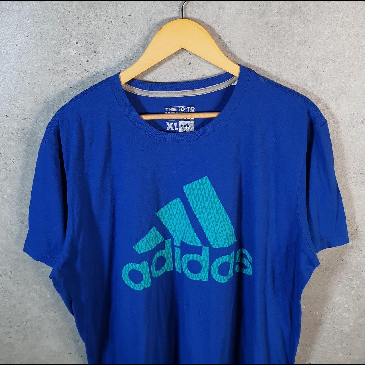 Vintage Adidas Perfomance Go Tee Spellout T Shirt Men’s XL Blue Three Stripes Logo Athletic C9815