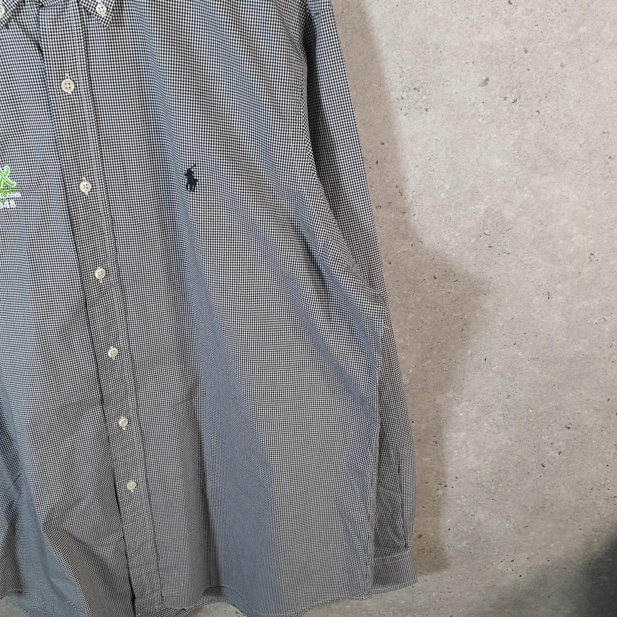Vintage Ralph Lauren Button Down Shirt Men’s XL Grey Checkered Classic Fit Cotton Pony