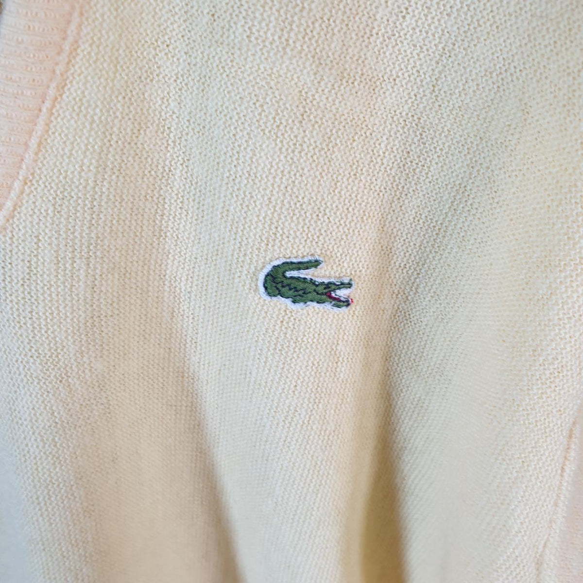 Vintage Izod Lacoste Knit Sweater Mens Medium Yellow Y2K Jumper Logo