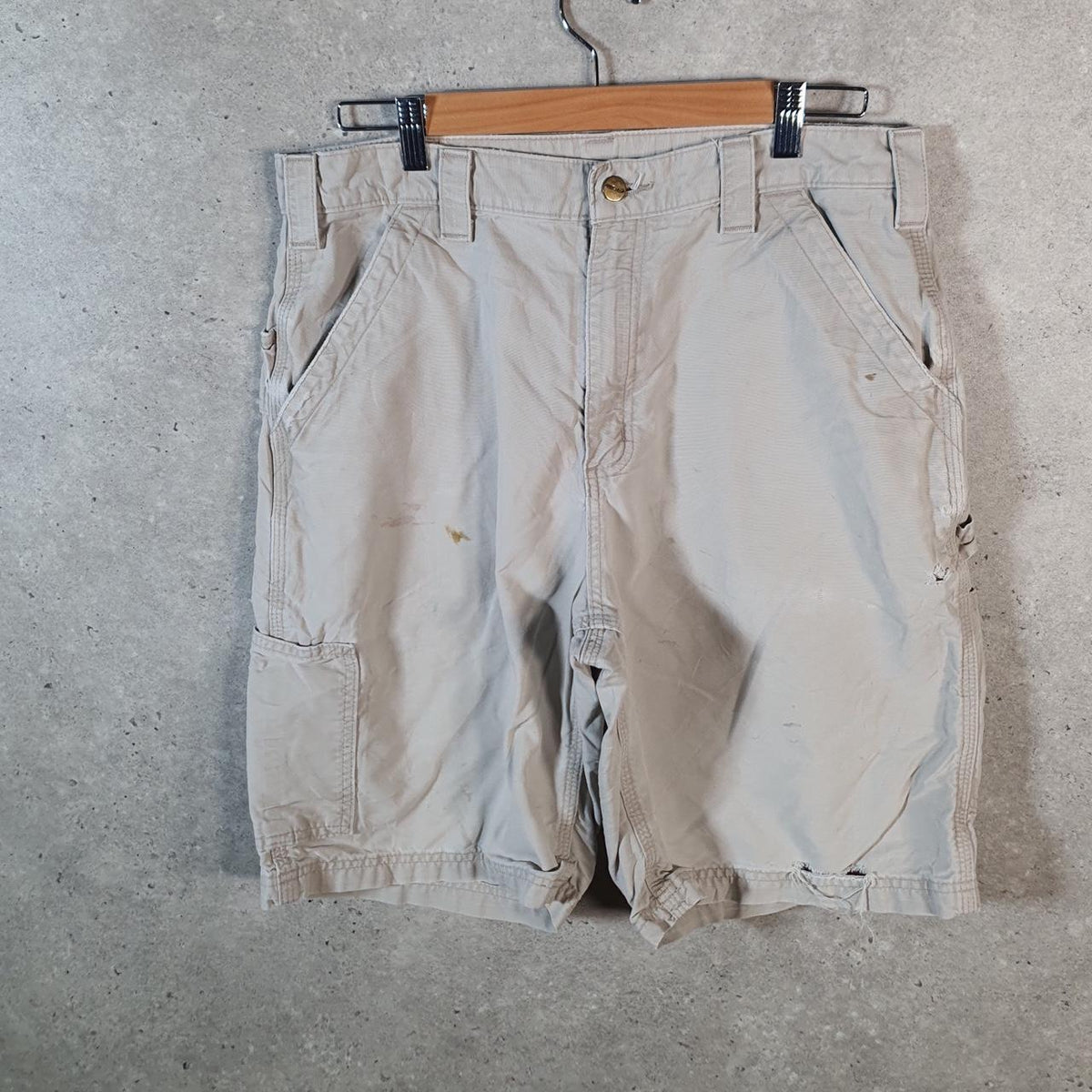 Vintage Carhartt Baggy Carpenter Shorts Jorts Cargo Men’s W34 Beige Original Fit Workwear Big Fish Vintage