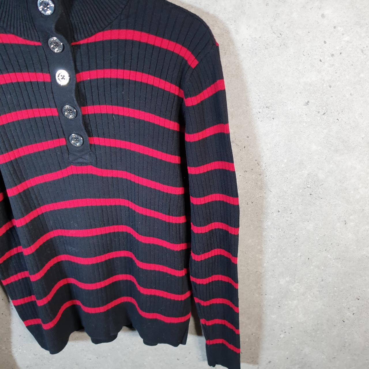 Vintage Ralph Lauren Polo Knit Sweater Womens XL Red Striped 1/4 Button Cotton Pullover