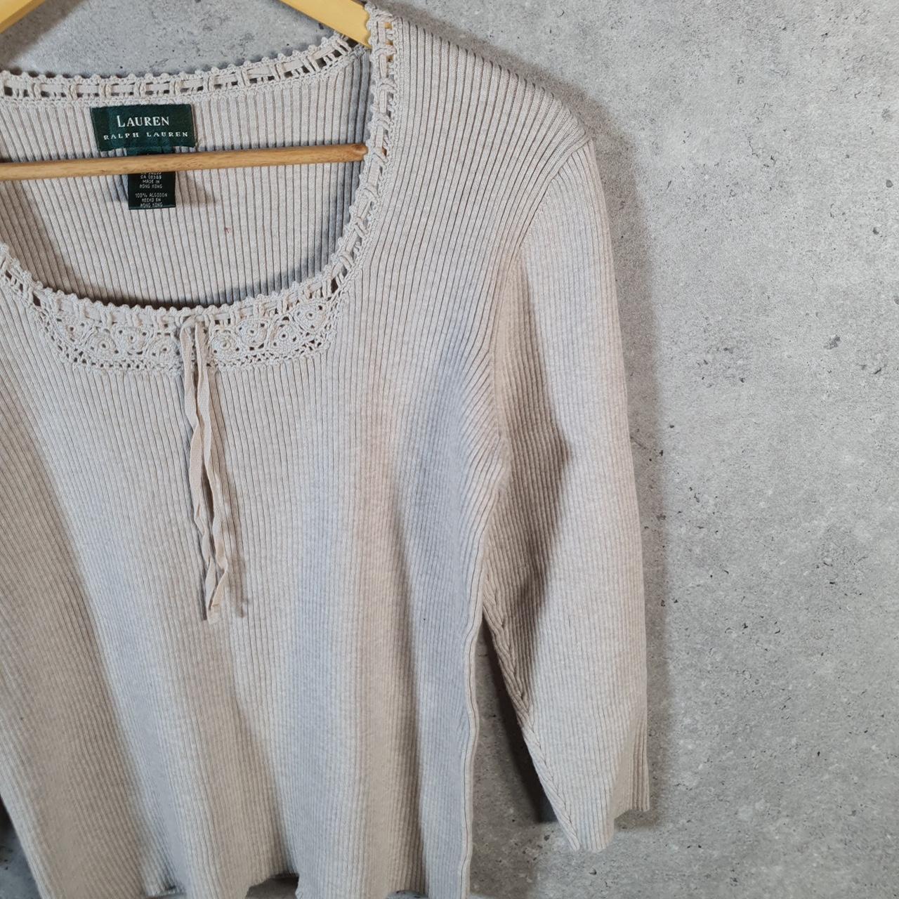 Vintage Ralph Lauren Polo Knit Sweater Womens Large Cream Cotton Pullover
