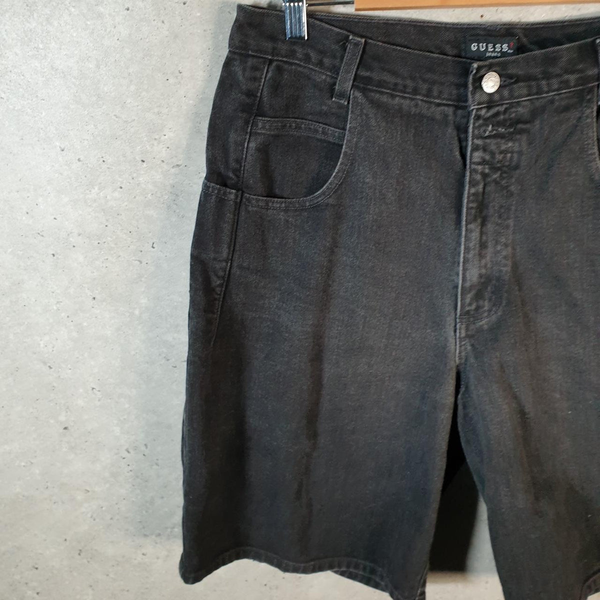 Vintage Guess Denim Shorts Jorts Cargo Men’s W34 Black Baggy Cotton