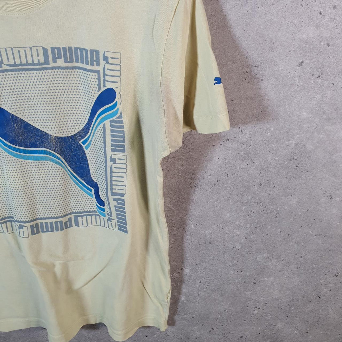 Vintage Puma Spellout T Shirt Men’s Small Yellow sports Logo Athletic