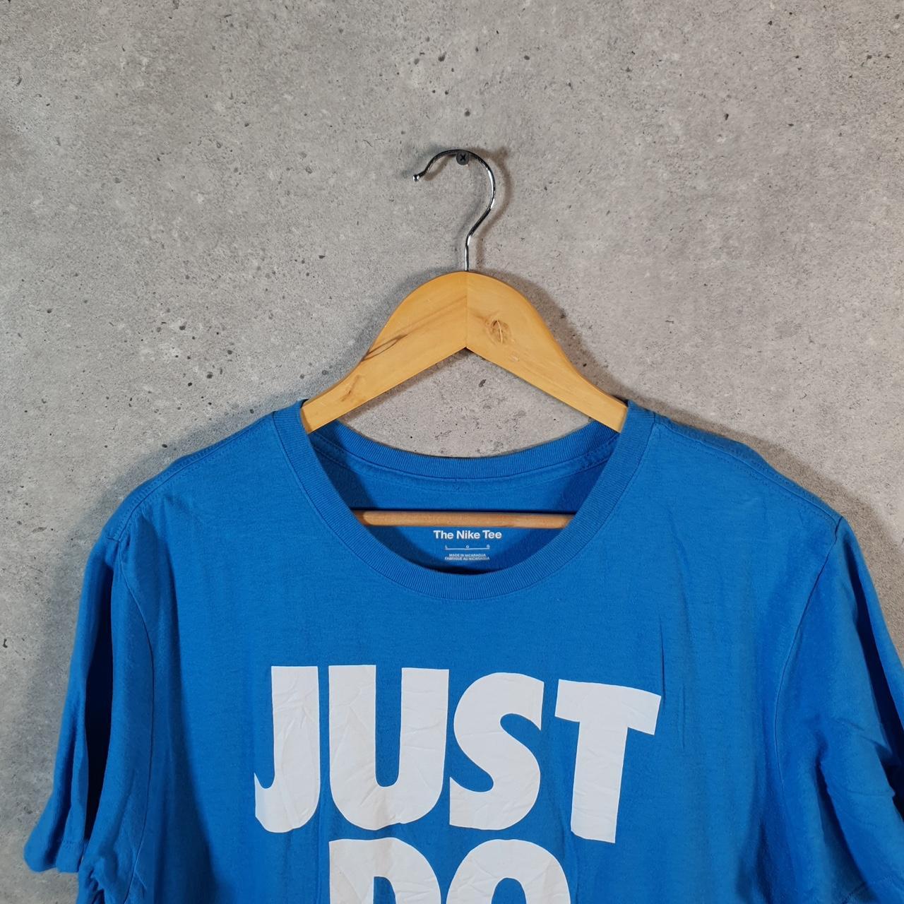 Vintage Nike Just Do It T Shirt Men’s Large Blue Printed Single Swoosh Logo Athletic Big Fish Vintage