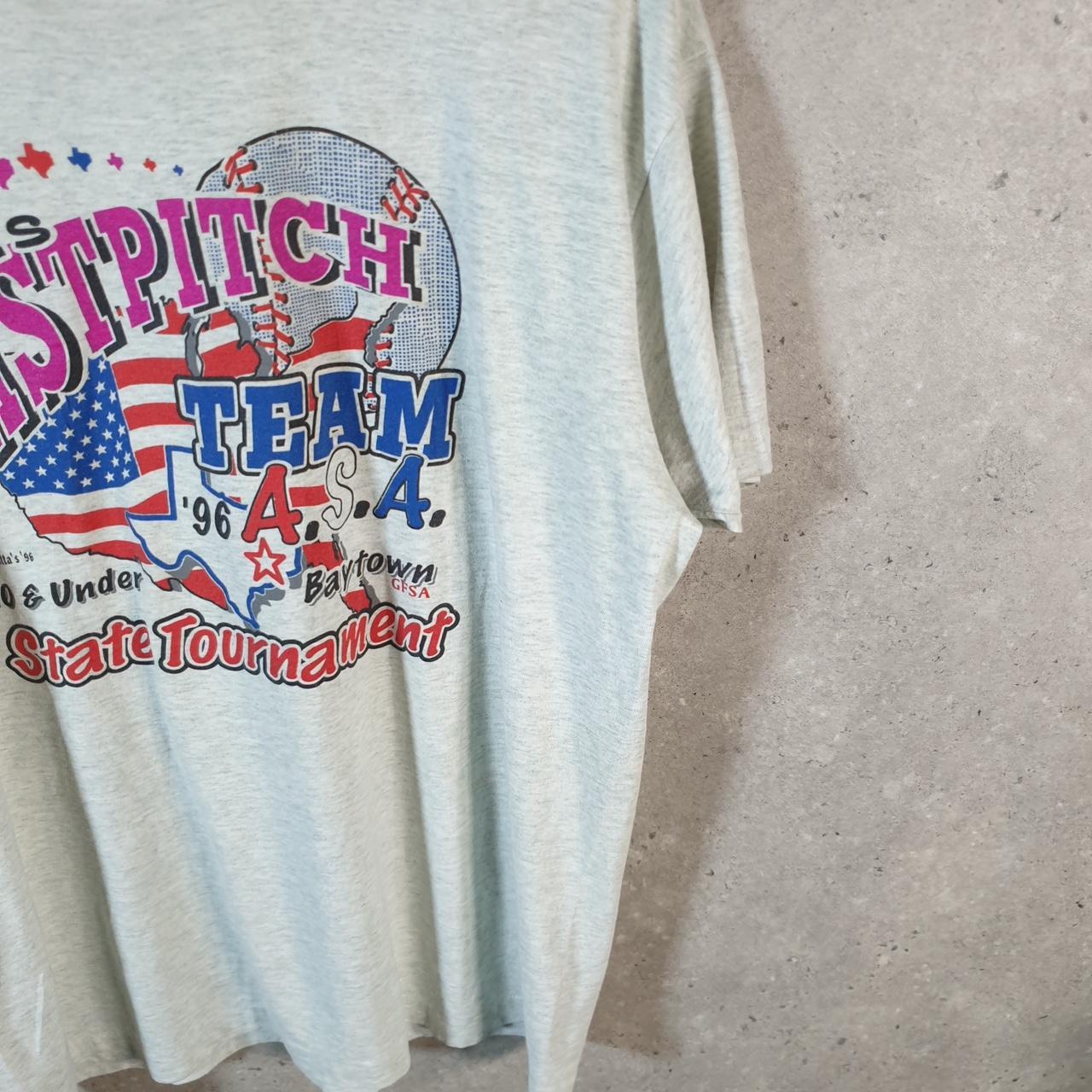Vintage Fruit of the Loom 1996 Fast pitch Baseball 90s USA Single Stitch T Shirt Men’s Large Grey