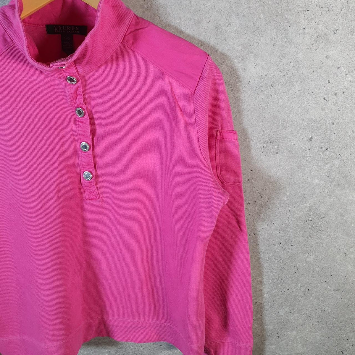 Vintage Ralph Lauren Polo Knit Sweater Womens Large Pink 4 Button Cotton Pullover
