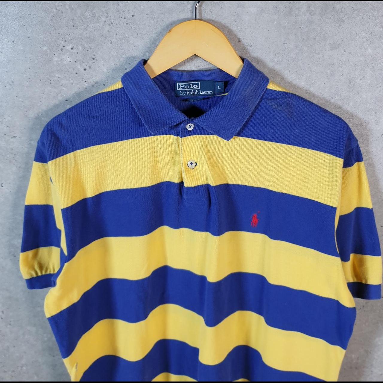 Vintage Ralph Lauren Polo Shirt Men’s Large Blue Striped Cotton Pony C9625