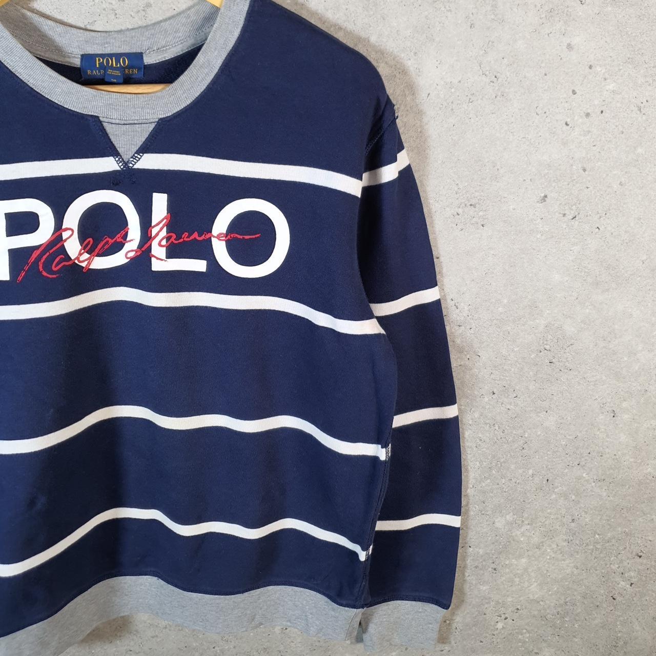 Vintage Ralph Lauren Polo Sweatshirt Womens Large Blue Striped Boxy Pullover Pony