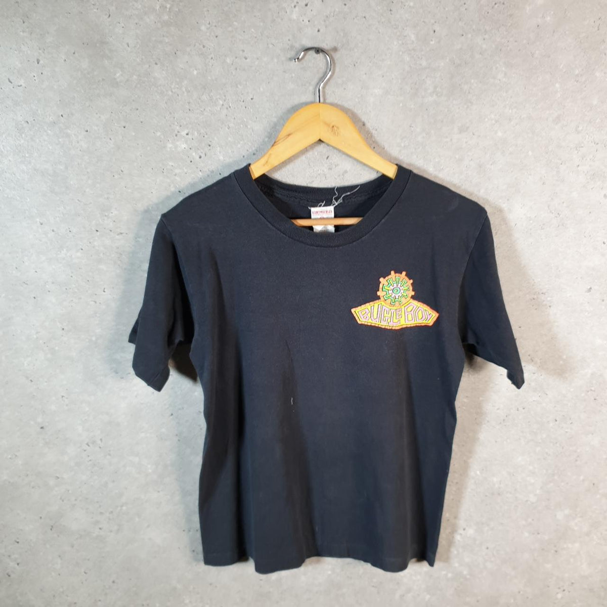 Vintage Bugle Boy Graphic USA 90s Single Stitch T Shirt Youth Medium Black