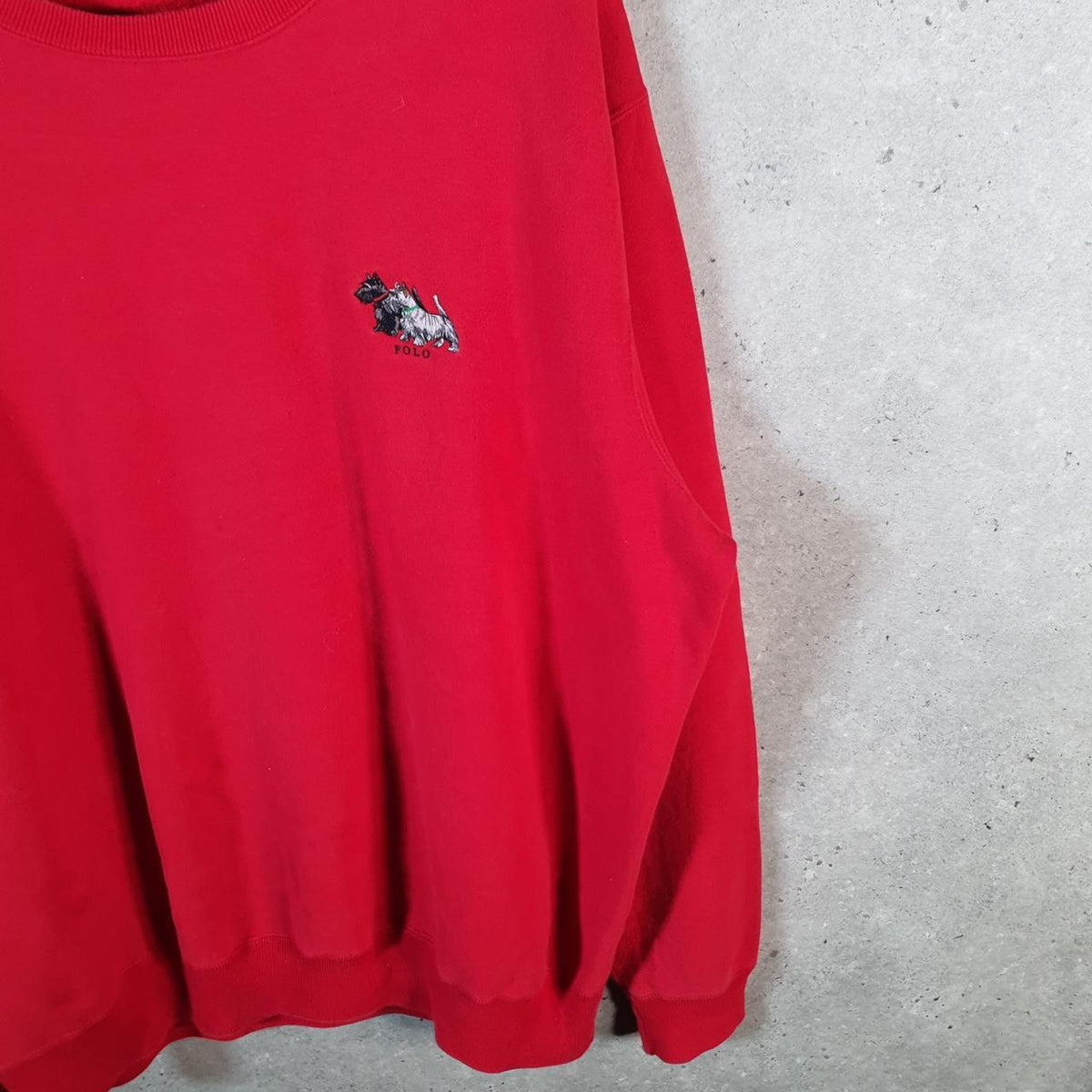 Vintage Ralph Lauren Polo Dog Puppy Sweatshirt Men’s Large Red Boxy Baggy Cotton Pullover Pony