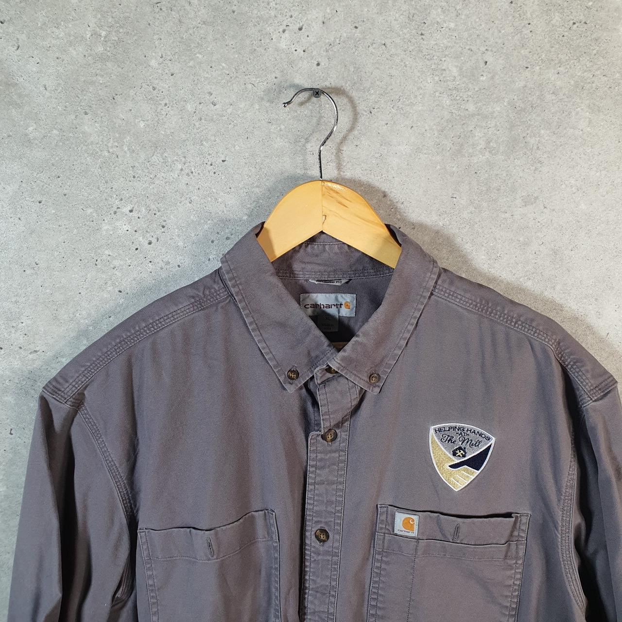 Vintage Carhartt Shirt Button Down Mens XL Grey Short Sleeve Chore Utility Relaxed - Big Fish Vintage