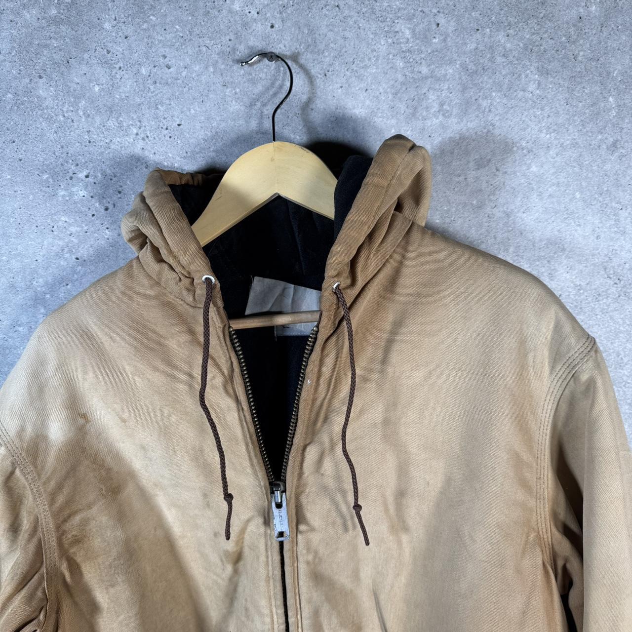 Vintage Carhartt Active Hooded Jacket Men’s L Tan Brown Thrashed Workwear Canvas USA