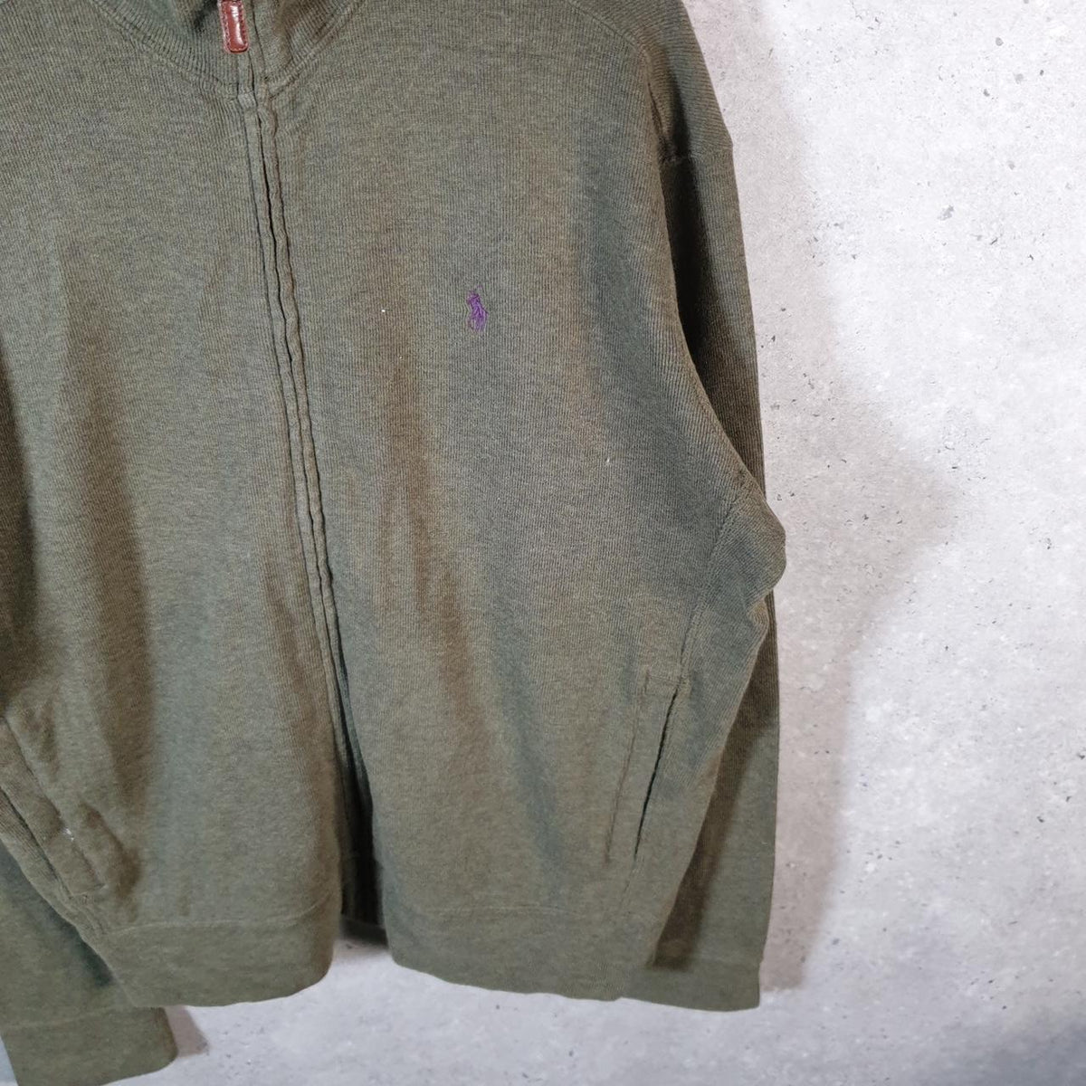 Vintage Ralph Lauren Polo Sweatshirt Men’s Large Khaki Green Cotton Full Zip Pony
