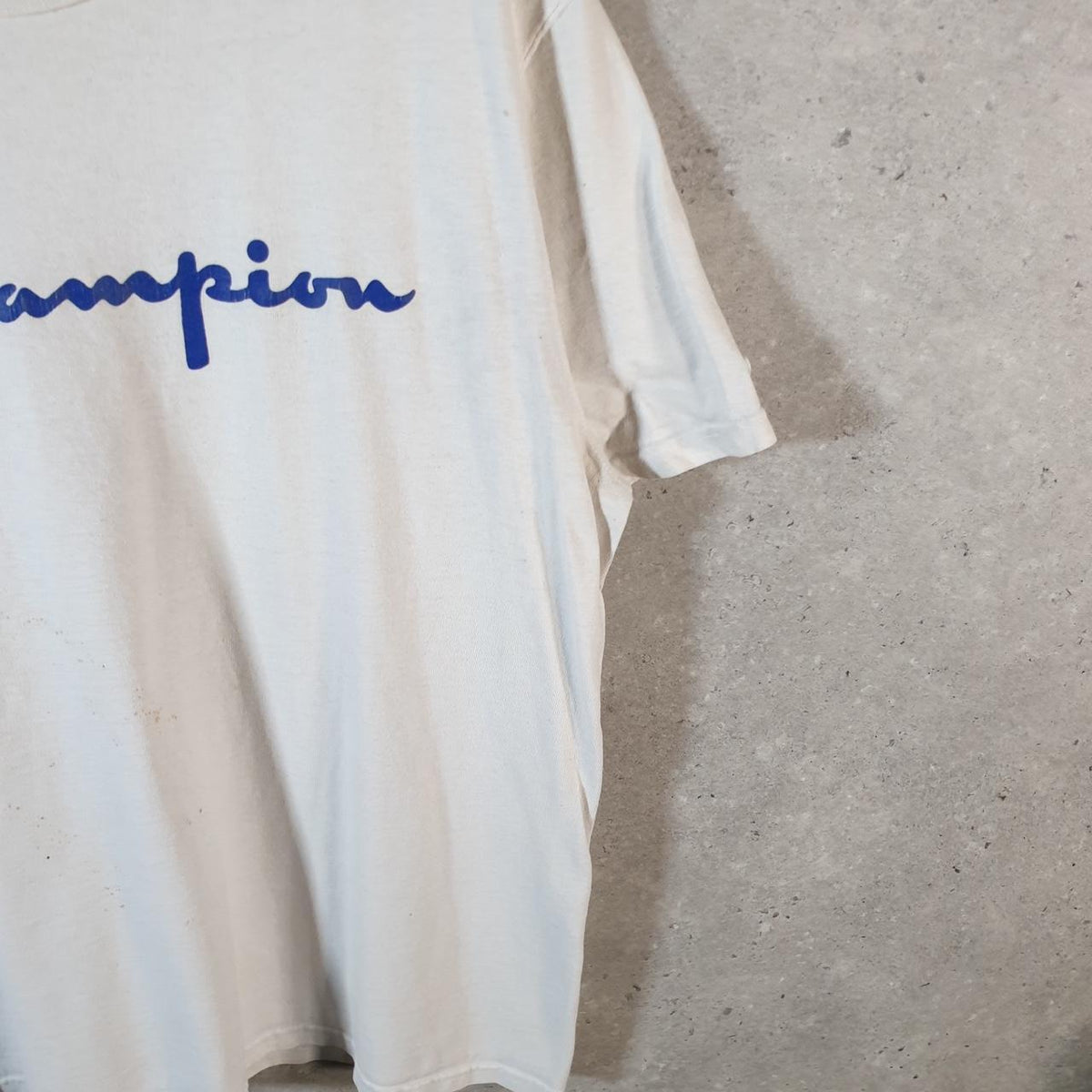 Vintage Champion Embroidered Spellout T Shirt Men’s XL White American USA Athletic