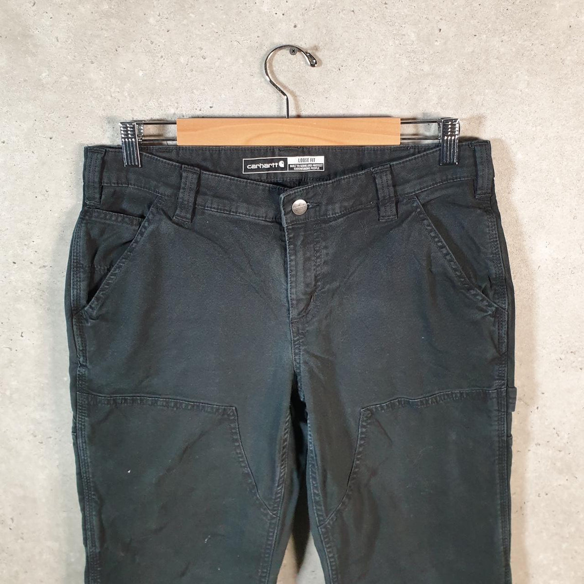 Vintage Carhartt Carpenter Double Knee Trousers Womens W32 L28 Black Loose Fit