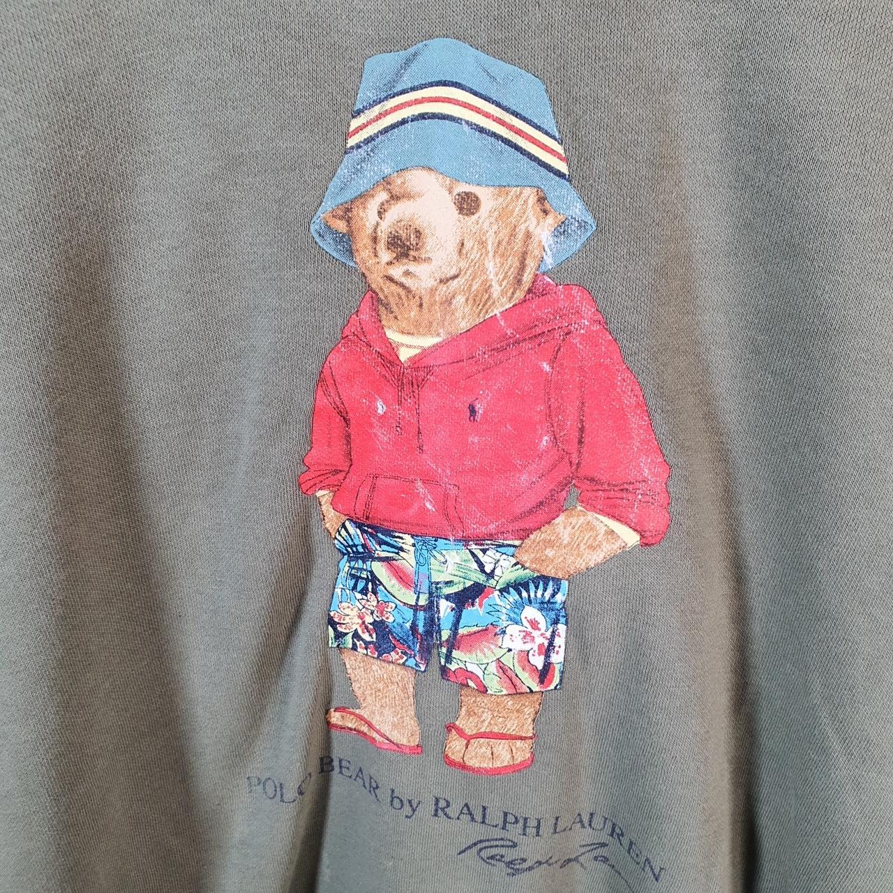 Vintage Ralph Lauren Polo Bear Spellout Hoodie Mens Medium Khaki Green Preppy Pony