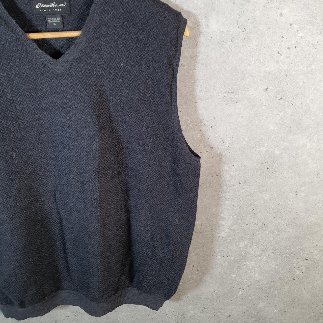 Vintage Eddie Bauer Knit Vest Womens XL Black Y2K Pullover Fine Italian Merino