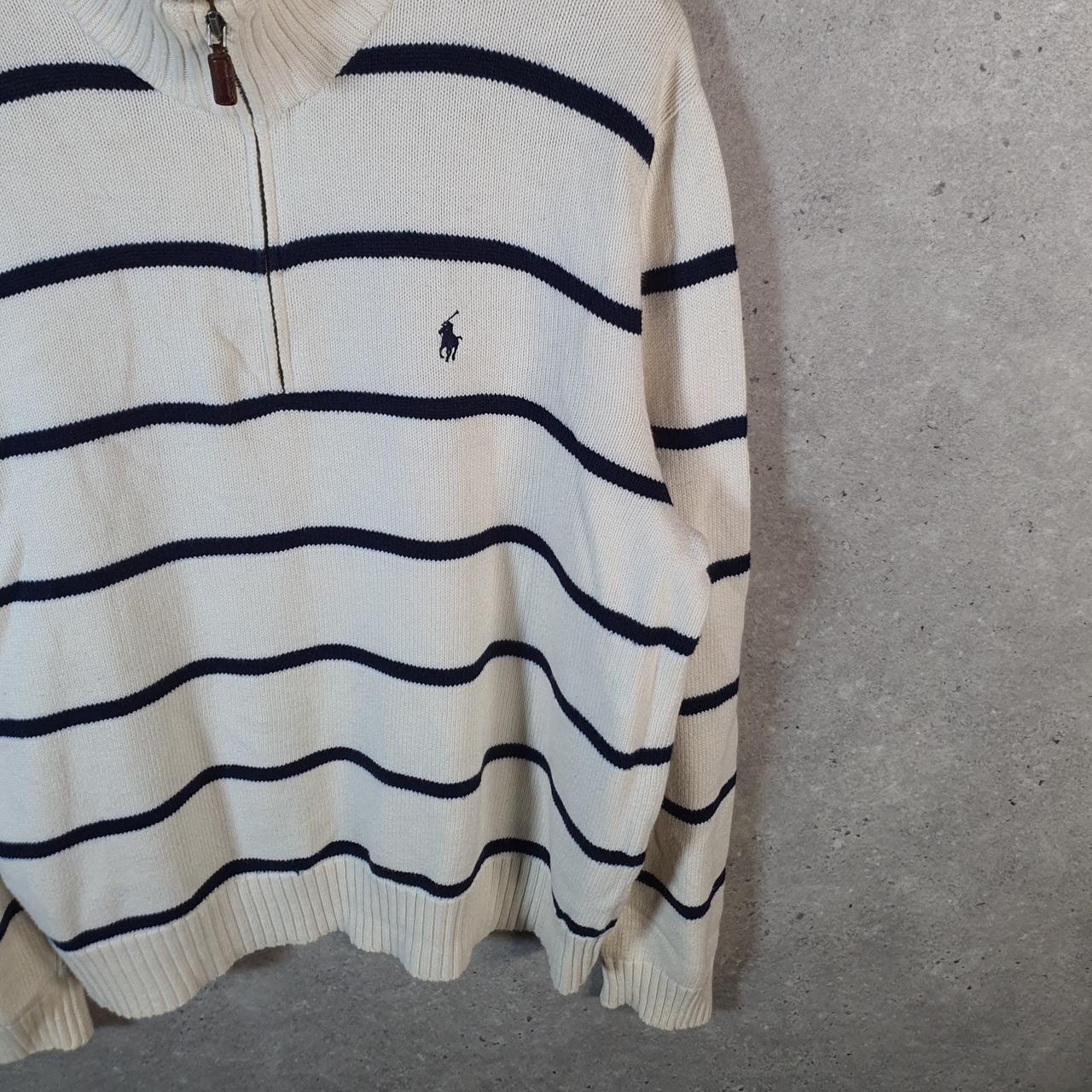 Vintage Ralph Lauren Polo 1/4 Zip Sweatshirt Men’s XL White Striped Cotton Pullover Pony
