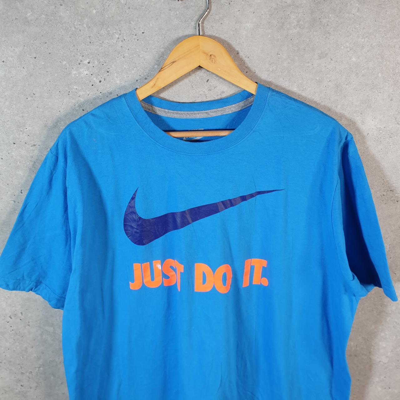 Vintage Nike T Shirt Men’s XL Blue Printed Single Swoosh Logo Athletic C8269