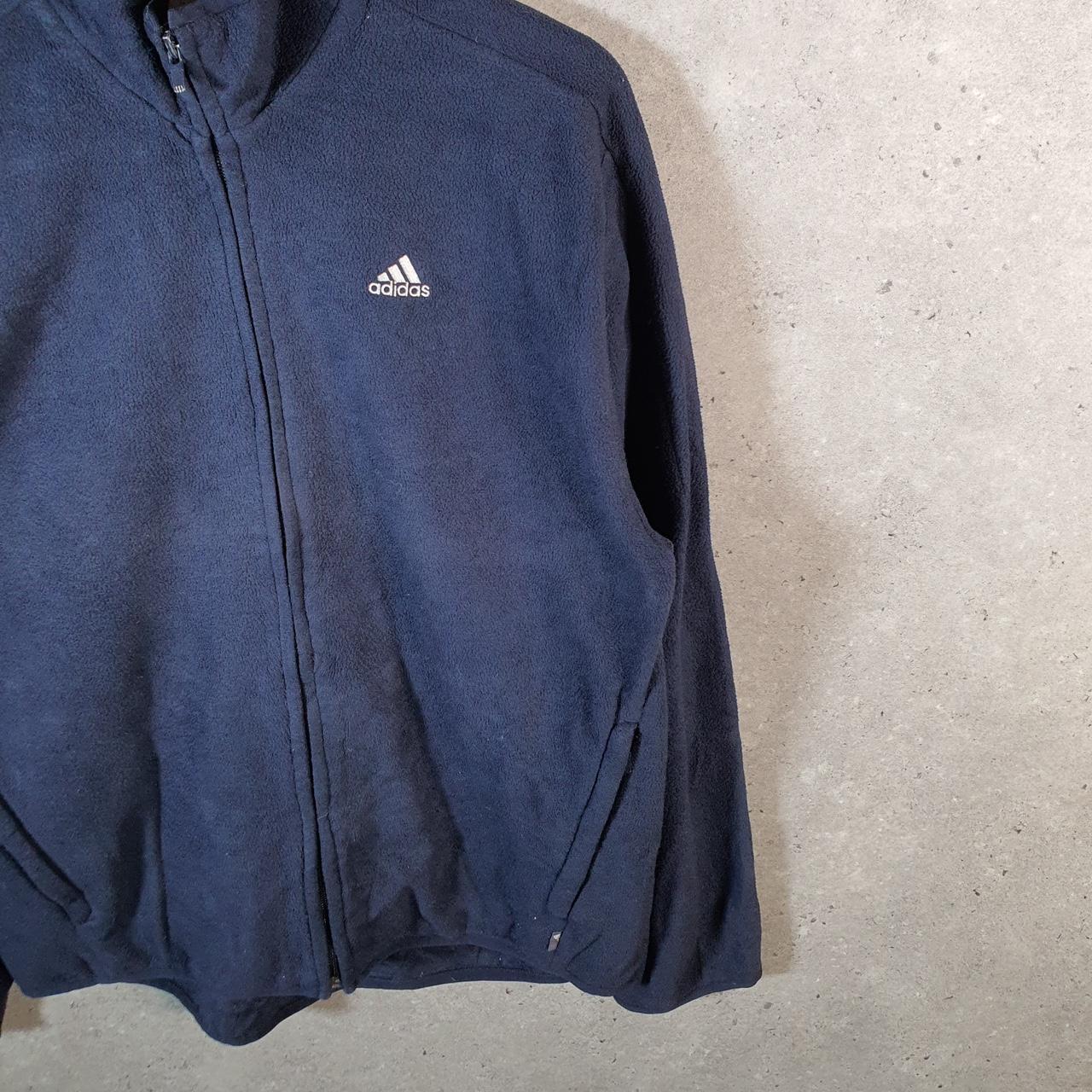 Vintage Adidas Full Zip Fleece Sweatshirt Mens Medium Navy Blue Spellout Logo Winter