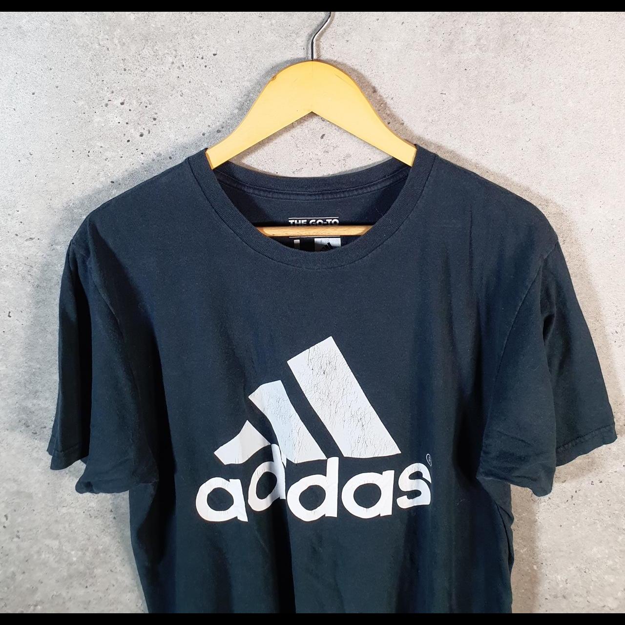Vintage Adidas Go Tee Spellout T Shirt Shirt Men’s Large Black Three Stripes Logo Athletic C9842
