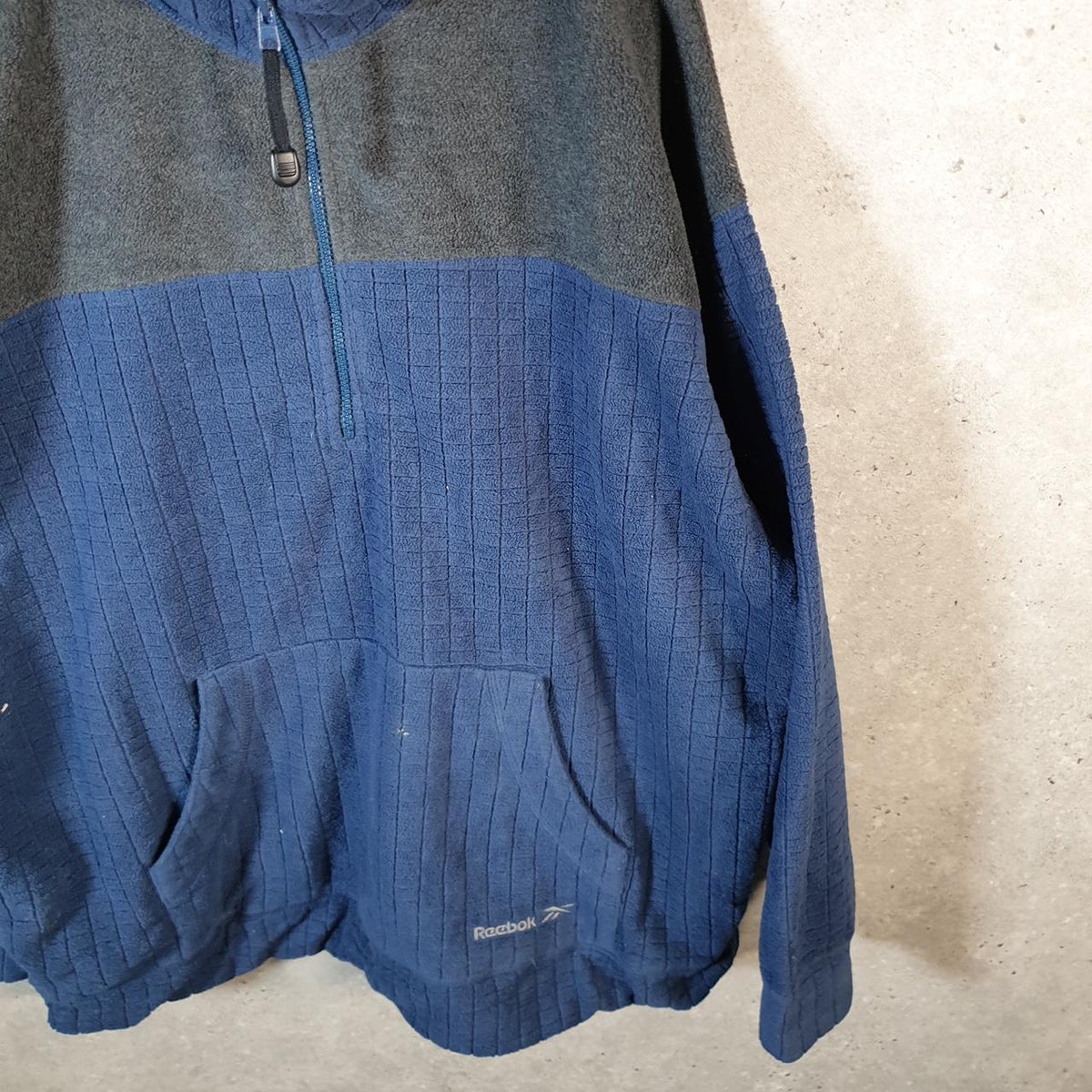 Vintage Reebok 90s 1/4 Zip Fleece Sweatshirt Pullover Mens XL Blue Embroidered Logo