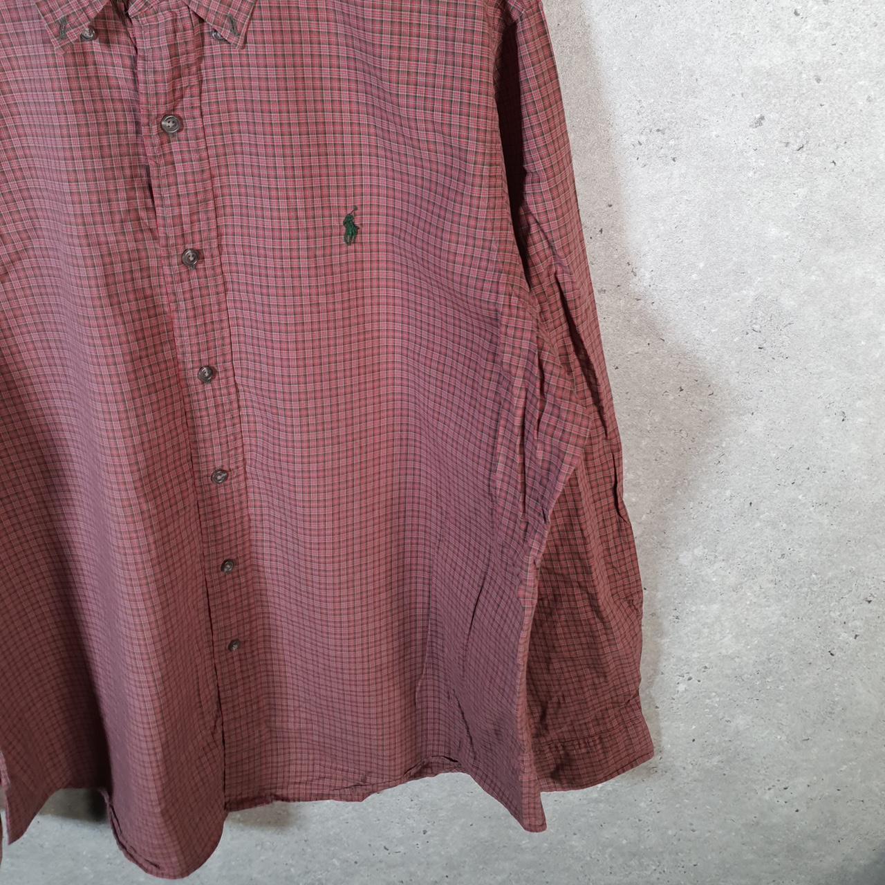 Vintage Ralph Lauren Button Down Shirt Men’s XL Burgundy Checkered Custom Fit Pony