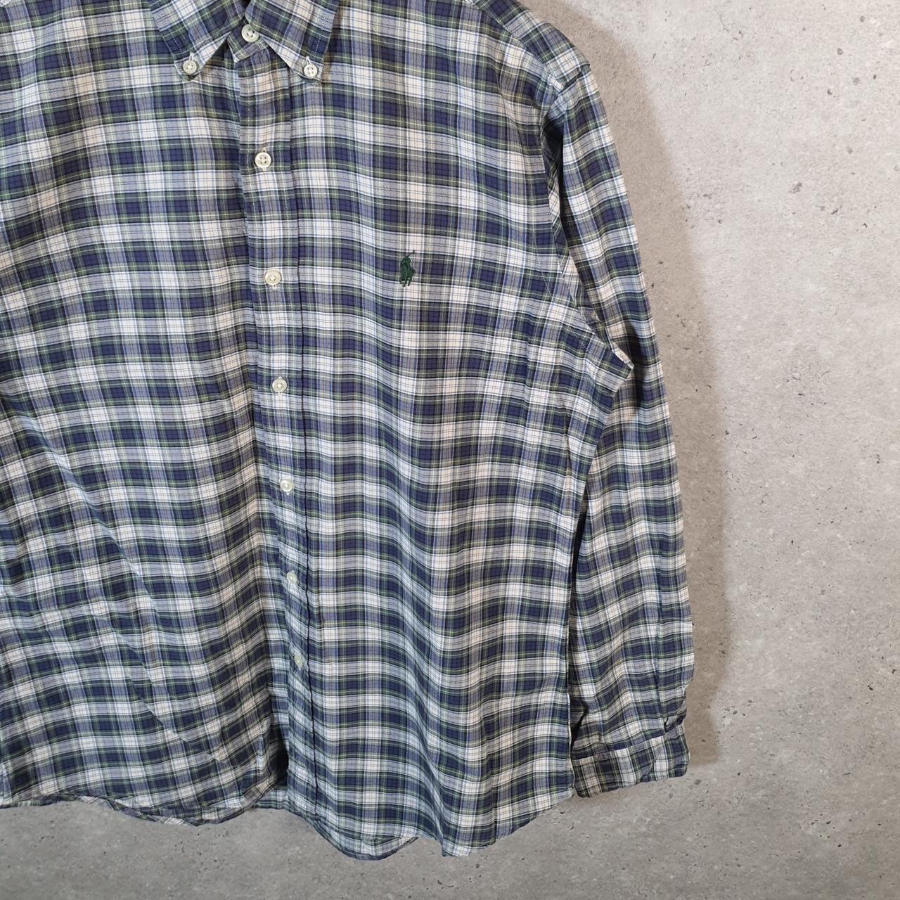 Vintage Ralph Lauren Button Down Shirt Men’s Medium Grey Checkered Custom Fit Pony