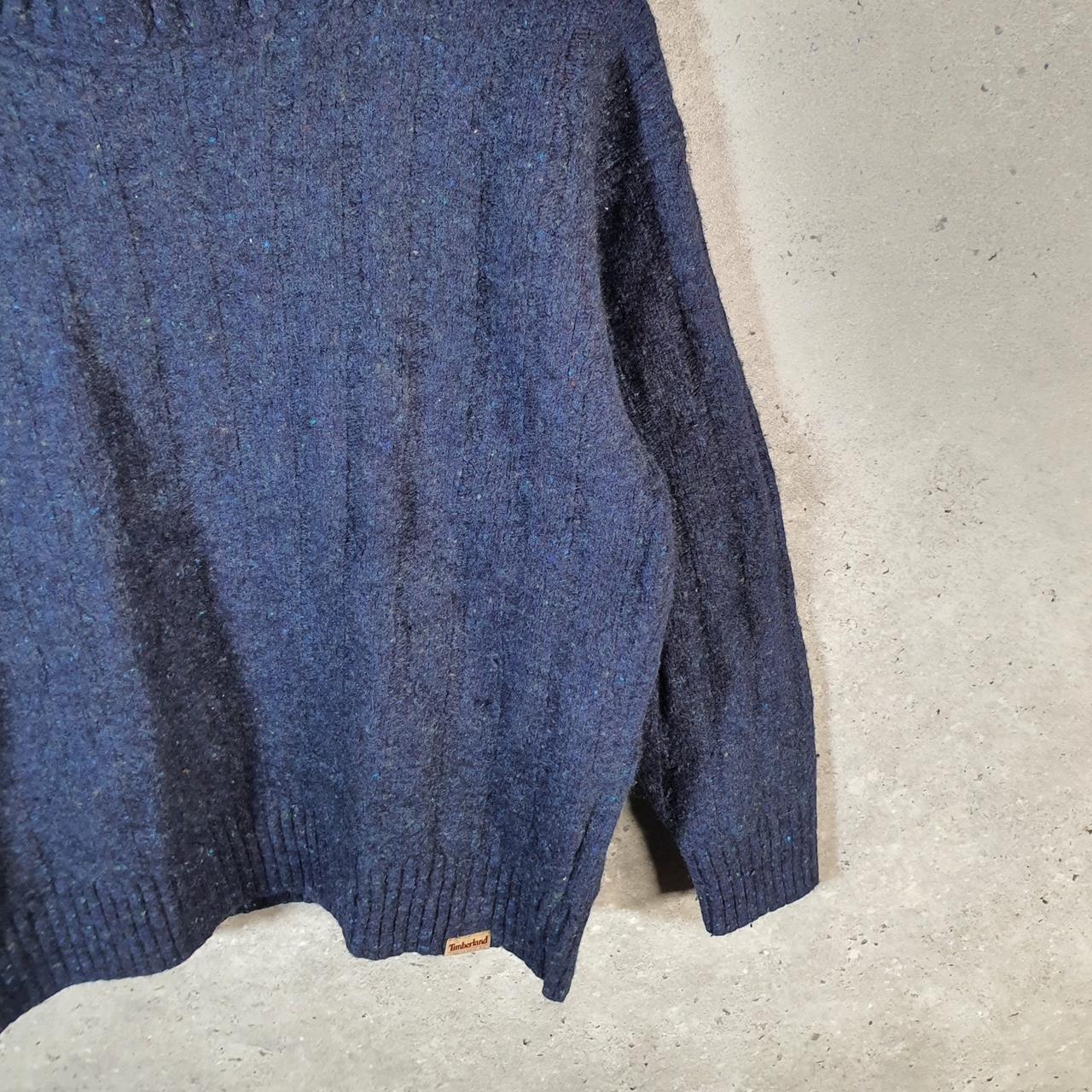 Vintage Timberland Lambswool Blend Knit Sweater Womens Small Navy Blue Logo