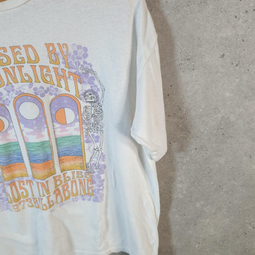 Vintage Billabong Kissed By Moonlight T Shirt Men’s Small White Casual Logo Surfing Y2K