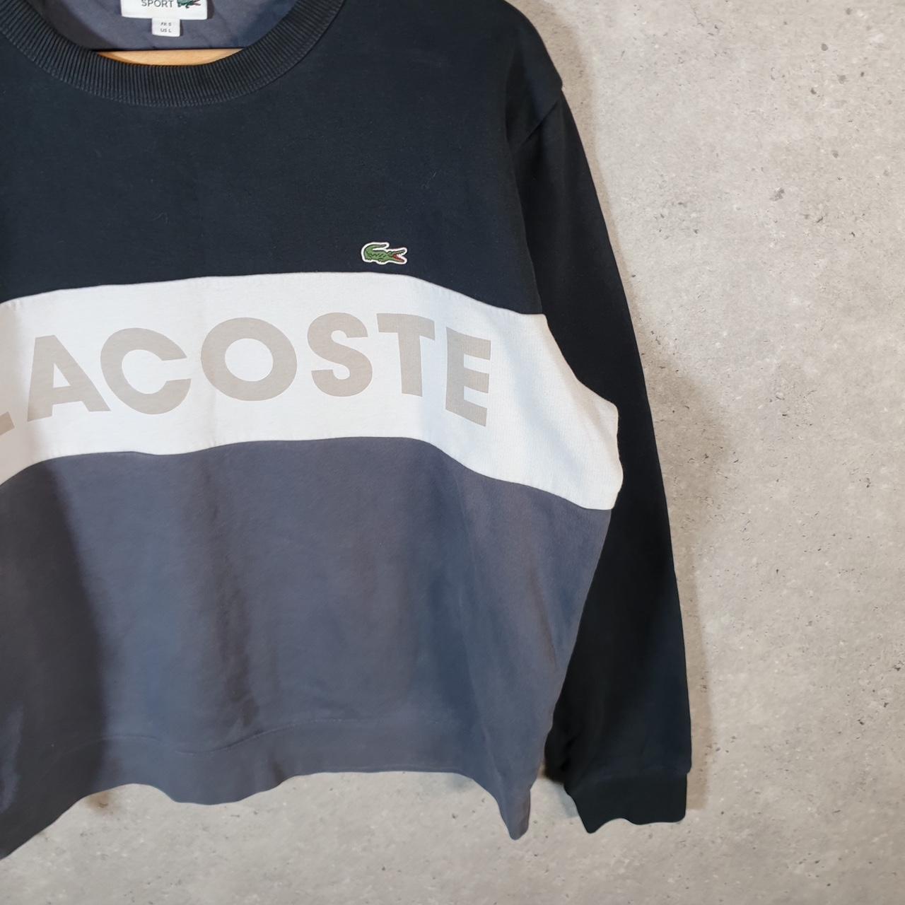 Vintage Lacoste Sweatshirt Men’s Large Black Pullover Logo Y2K Jumper Logo