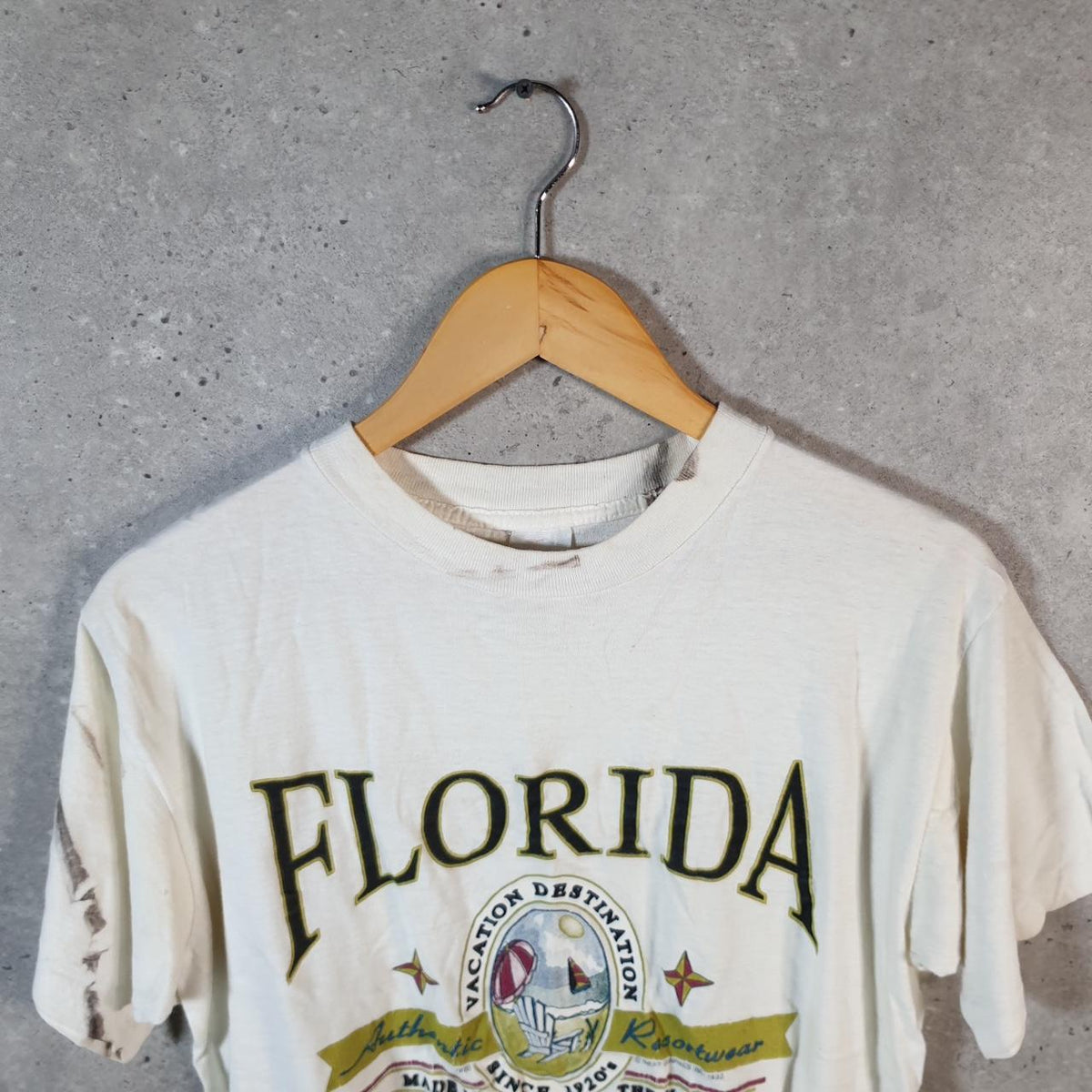 Vintage Florida Vacation 1993 Graphic 90s USA Single Stitch T Shirt Men’s Small White Big Fish Vintage