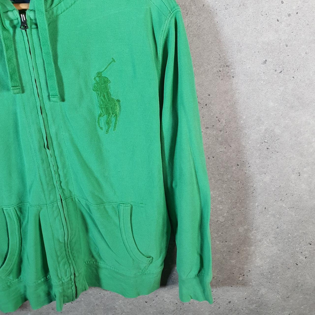 Vintage Ralph Lauren Polo Heavyweight Hoodie Womens Medium Green Cotton Full Zip Pony