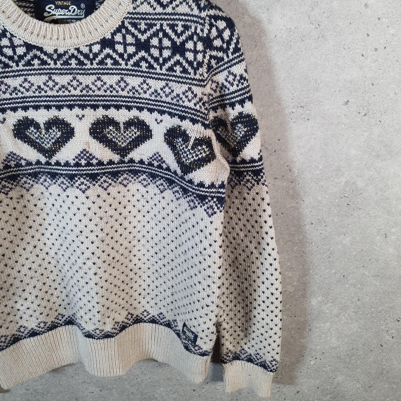 Vintage Superdry Christmas Aztec Knit Sweater Men’s S Beige Y2K Pullover Casual